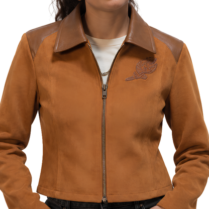 Shop The Ted Lasso S04 Margy El-Sherif Brown Suede Jacket On Sale