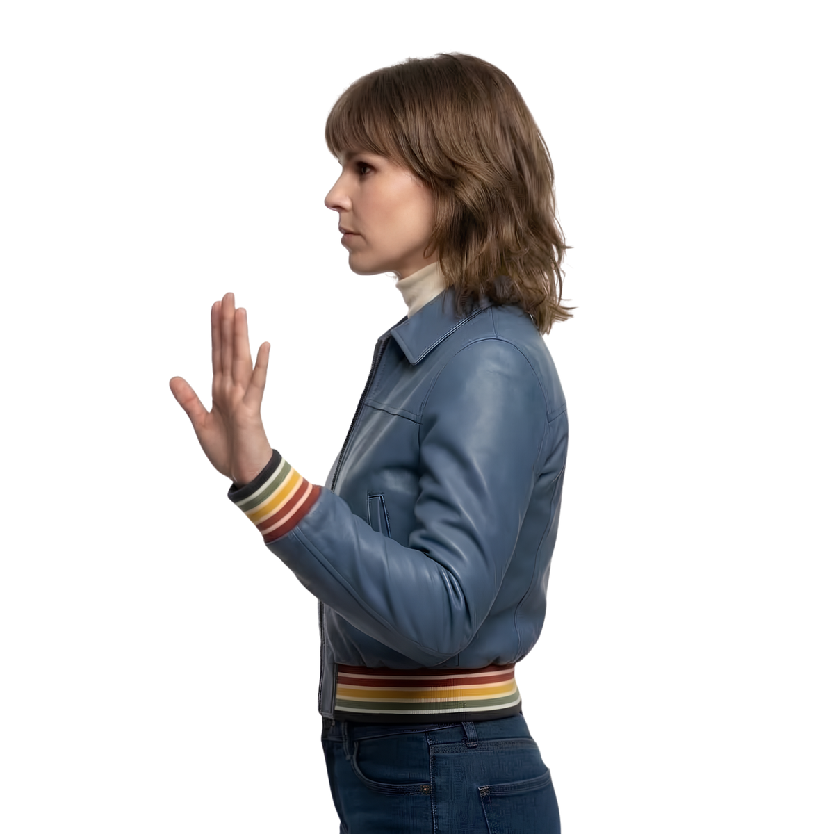 Shop The Unisex Bouchard Blue Bomber Leather Jacket Today