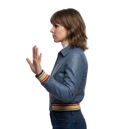 Shop The Unisex Bouchard Blue Bomber Leather Jacket Today