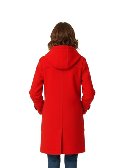 Person wearing a red coat on a white background