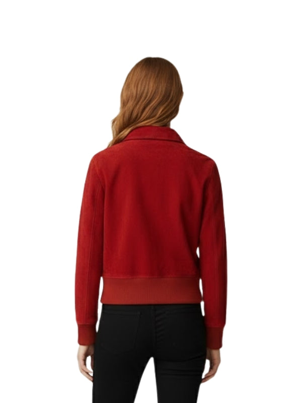 Women’s Red Suede Bomber Jacket