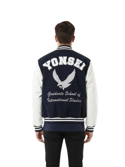 Yonsei University letterman varsity jacket for men and women, designed for everyday wear with a clean and stylish look