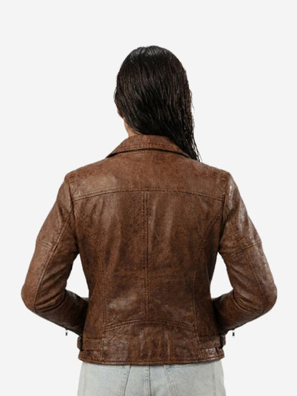 Women's Brown Leather Biker Jacket