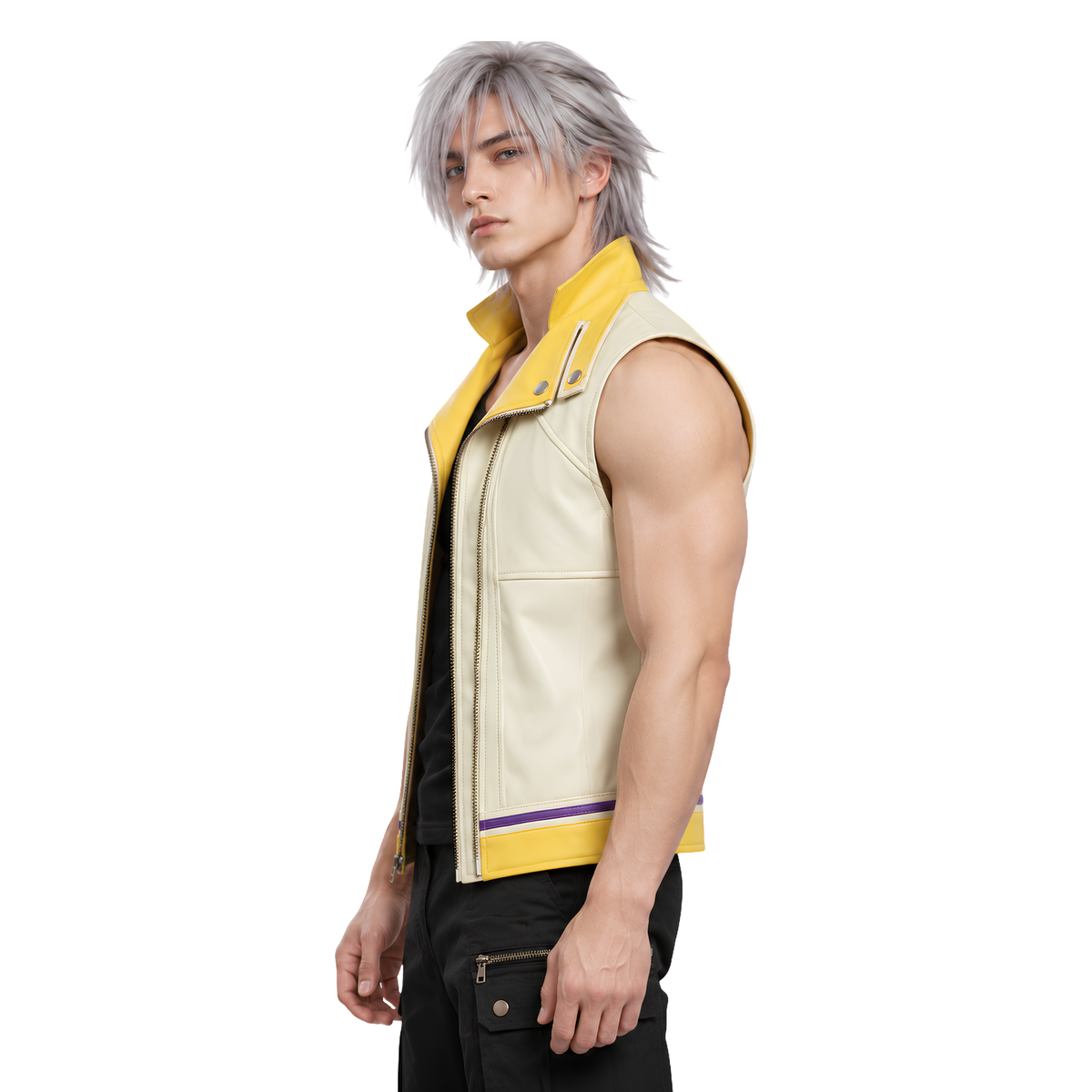 Shop the Kingdom Hearts II Riku Yellow and White Leather Jacket