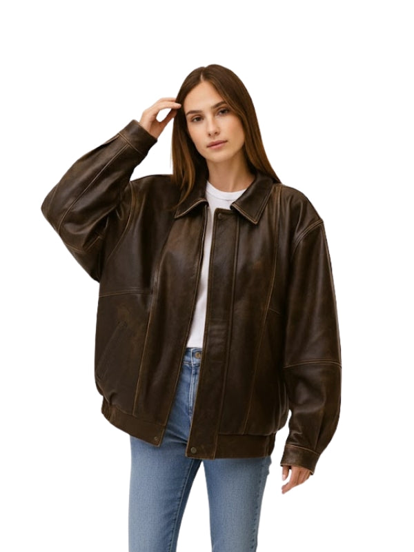 Solace Vintage Oversized Brown Bomber Jacket