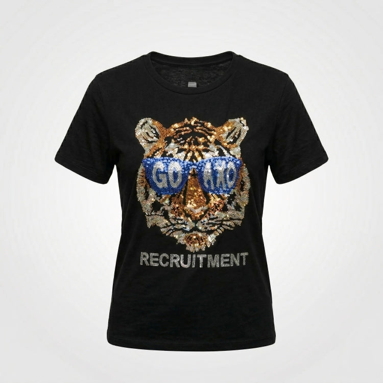 Black t-shirt with a tiger face design and 'GO TO' text on a white background