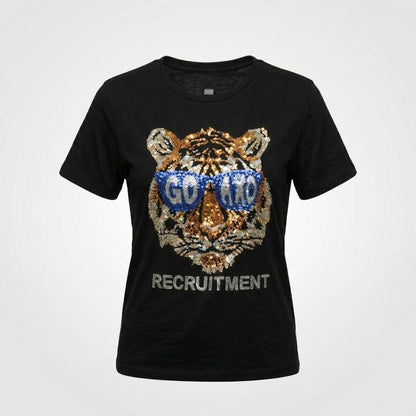 Black t-shirt with a tiger face design and 'GO TO' text on a white background
