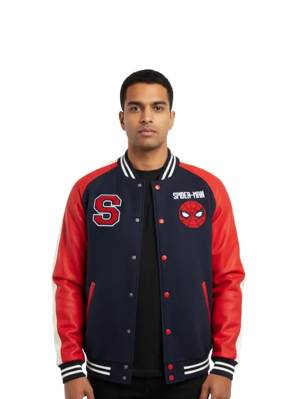 Spiderman Varsity Dark Blue Jacket with bold design for style and comfort.