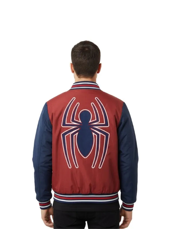Spiderman Varsity Maroon Jacket with classic varsity design.