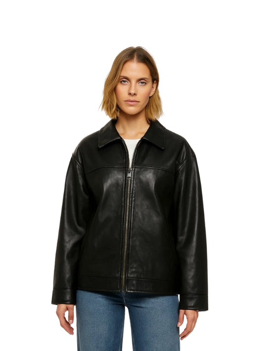 Stella Black Oversized Leather Jacket