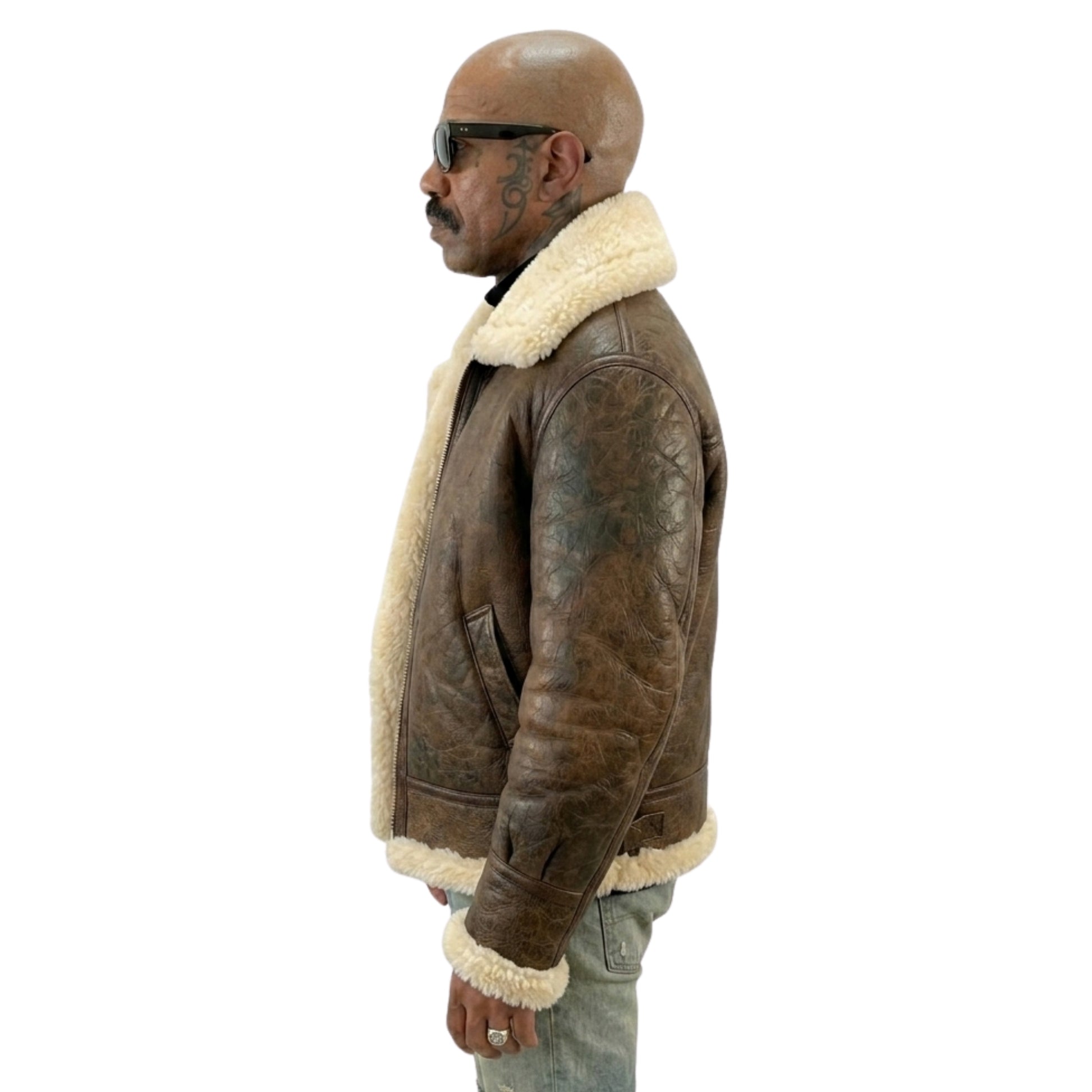 Steve Harvey Fur Collar Shearling Jacket
