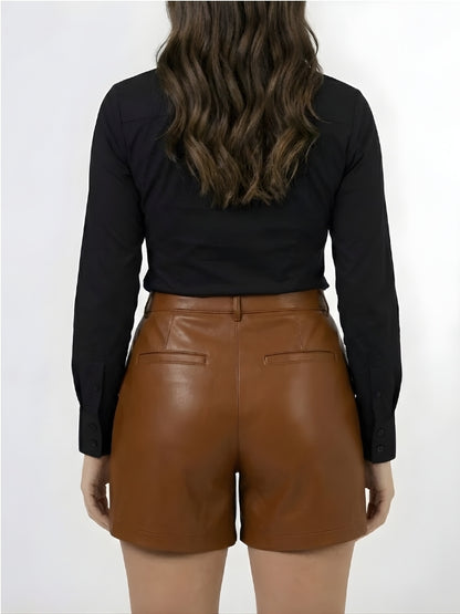 Women’s Regular Style Brown Leather Shorts