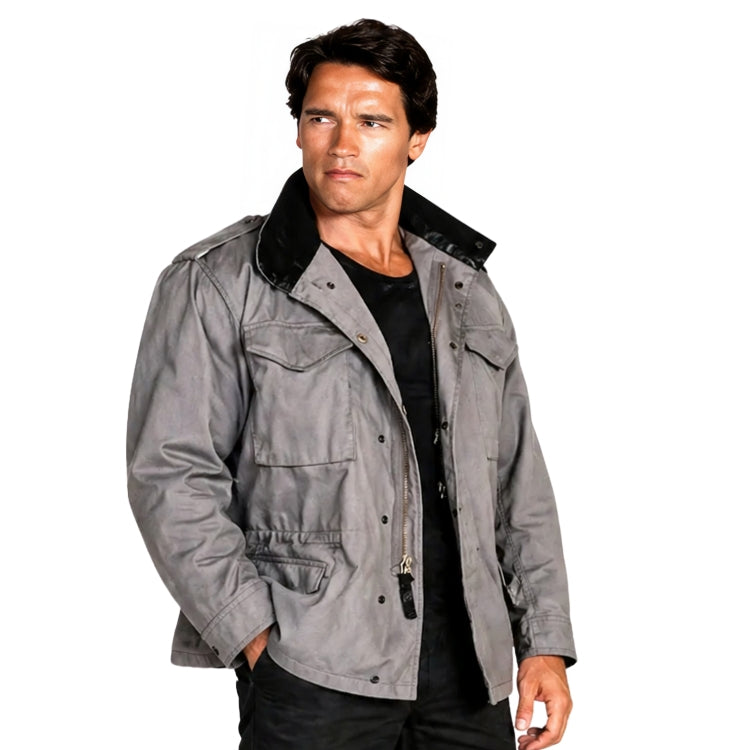 Person wearing a grey cotton jacket 