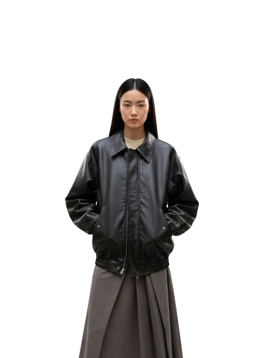 Tessa Black loose fit Leather Jacket