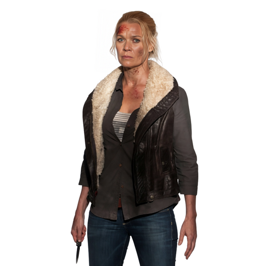 The Walking Dead Andrea Harrison Brown Leather Fur Vest