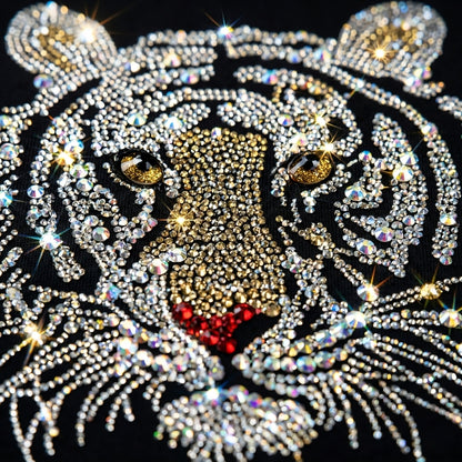 Decorative tiger design made with crystals on a black background
