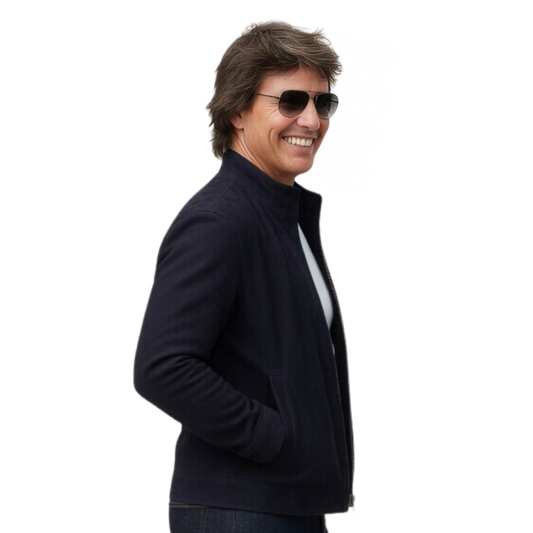 Man wearing a blue suede jacket 