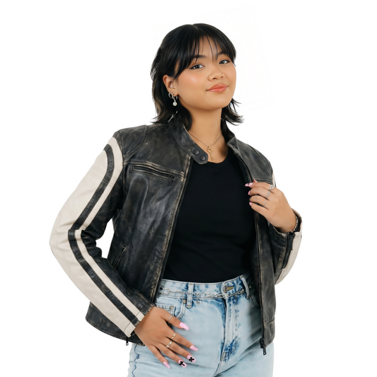 Two Tone Leather Cafe Racer Jacket