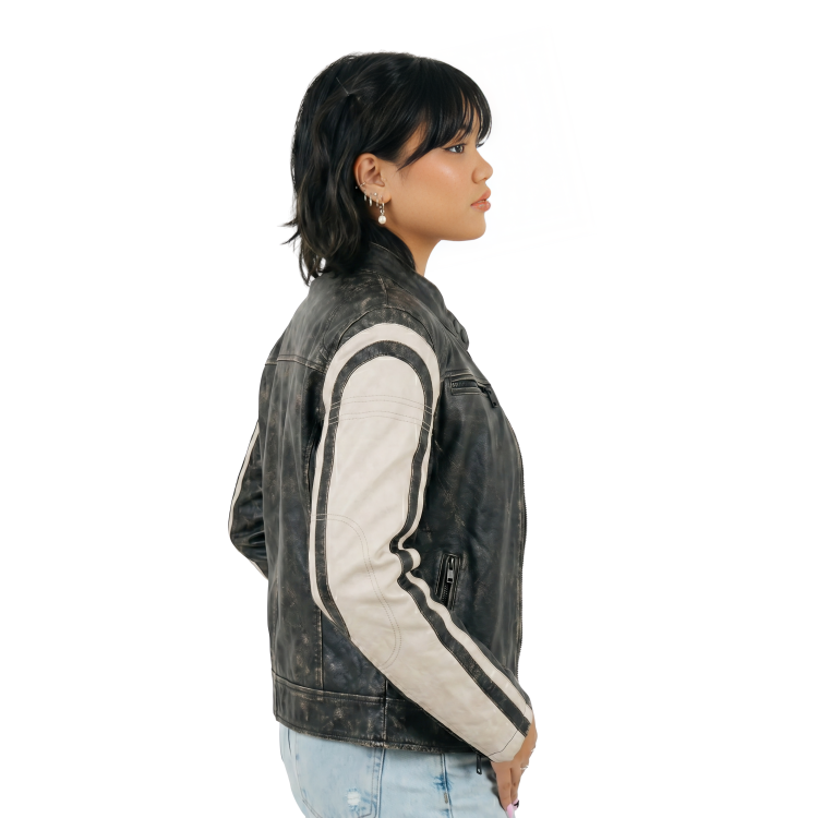 Two Tone Leather Cafe Racer Jacket Buy