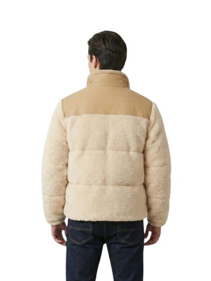 Men’s Sherpa Cream Puffer Style Leather Jacket