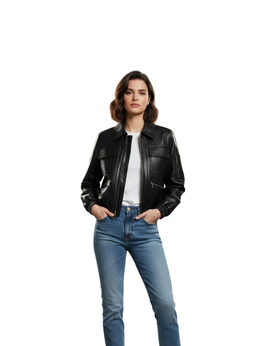 Uma Black Oversized Leather Jacket