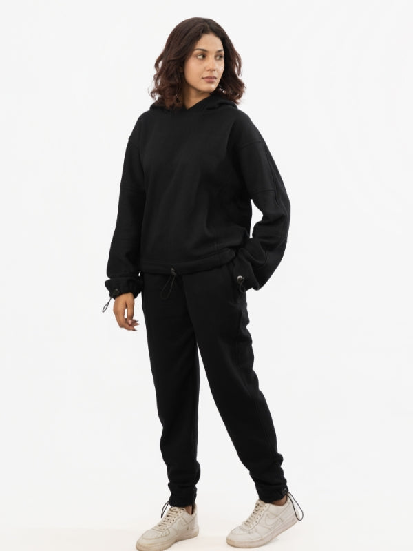 Unisex Black Pull Over Fleece Tracksuit