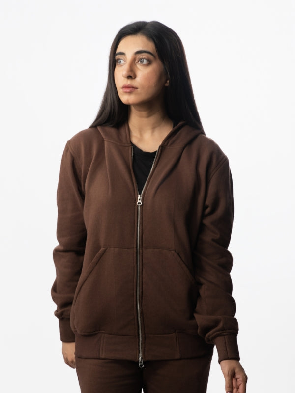 Unisex Brown Zip-Up Fleece Tracksuit