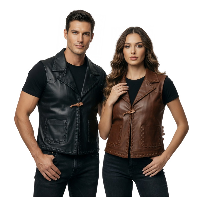 Unisex Leather Whipstitch Vest