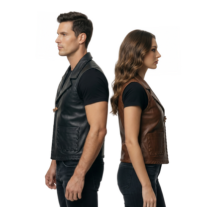 Unisex Leather Whipstitch Vest Sale Live