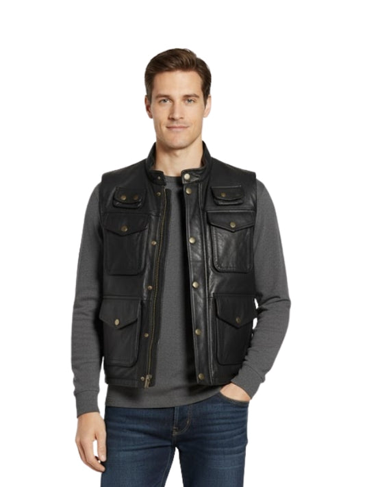 Unisex WWE Black Biker Leather Vest