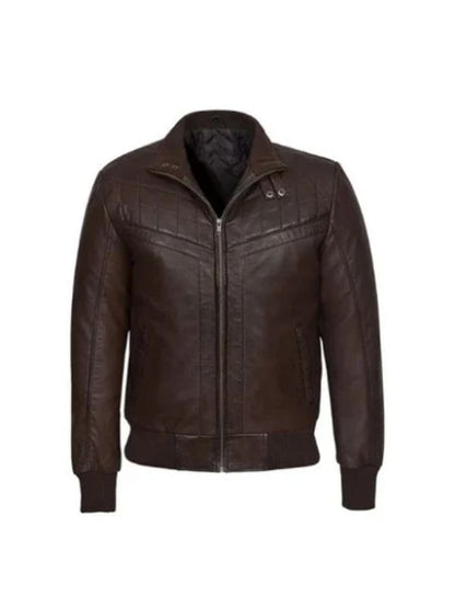 Men's Brown Real Sheepskin Quilted Style Motorcycle Bomber Leather Jacket