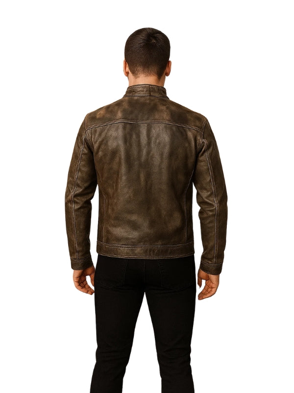 Alex Distressed Brown Leather Biker Jacket