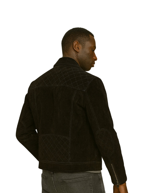 Mens Express Suede Quilted Black Leather Jacket
