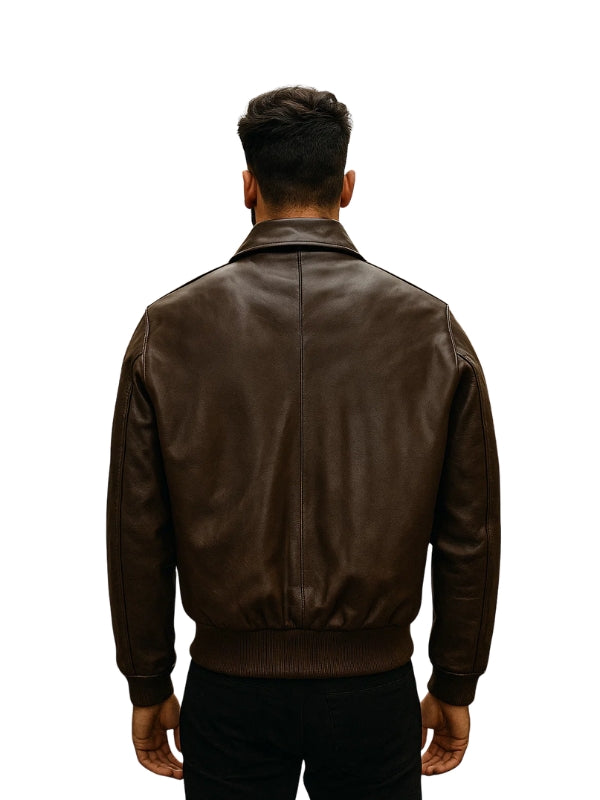 Men's A2 Aviator Pilot Long Sleeves Brown Bomber Leather Jacket