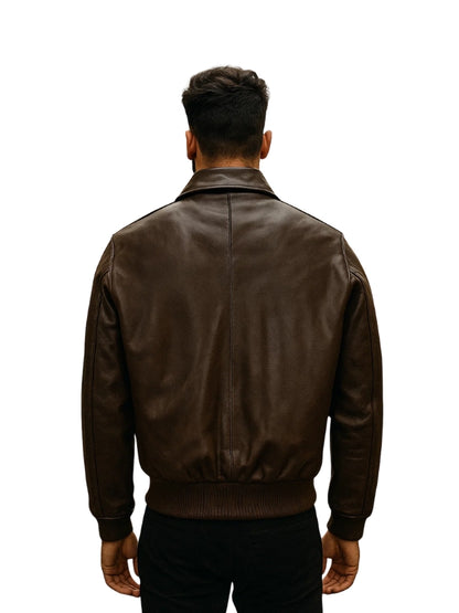 Men's A2 Aviator Pilot Long Sleeves Brown Bomber Leather Jacket