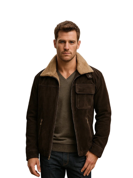 Men's Brown Belfast Real Suede Bomber Leather Jacket