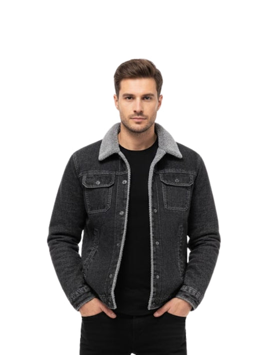 Mens Winter Warm Sherpa Fur Denim Jacket