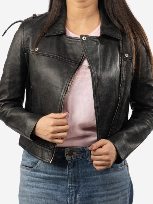 Women’s Classic Black Leather Biker Jacket