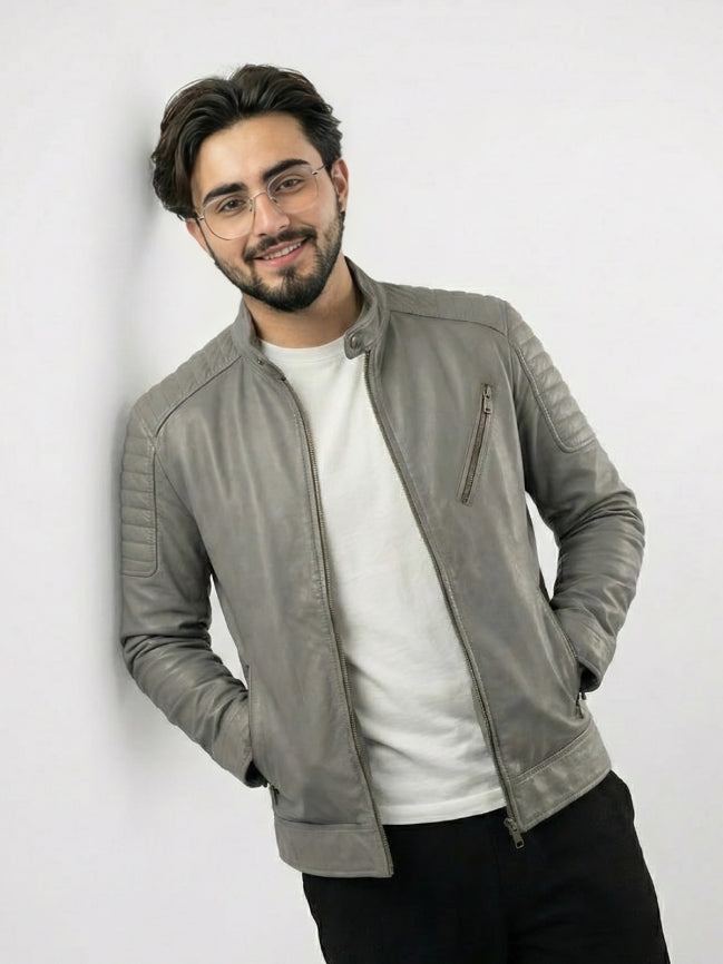 Men's Grey Outerwear Biker Jacket