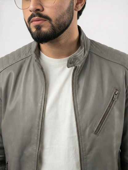 Men's Grey Outerwear Biker Jacket