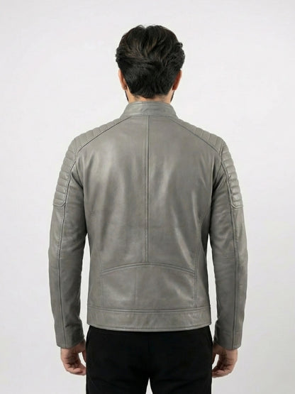 Men's Grey Outerwear Biker Jacket