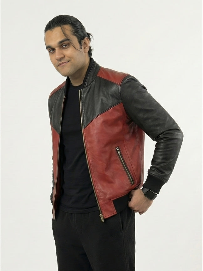 Men’s Two Tone Red and Black Bomber Jacket