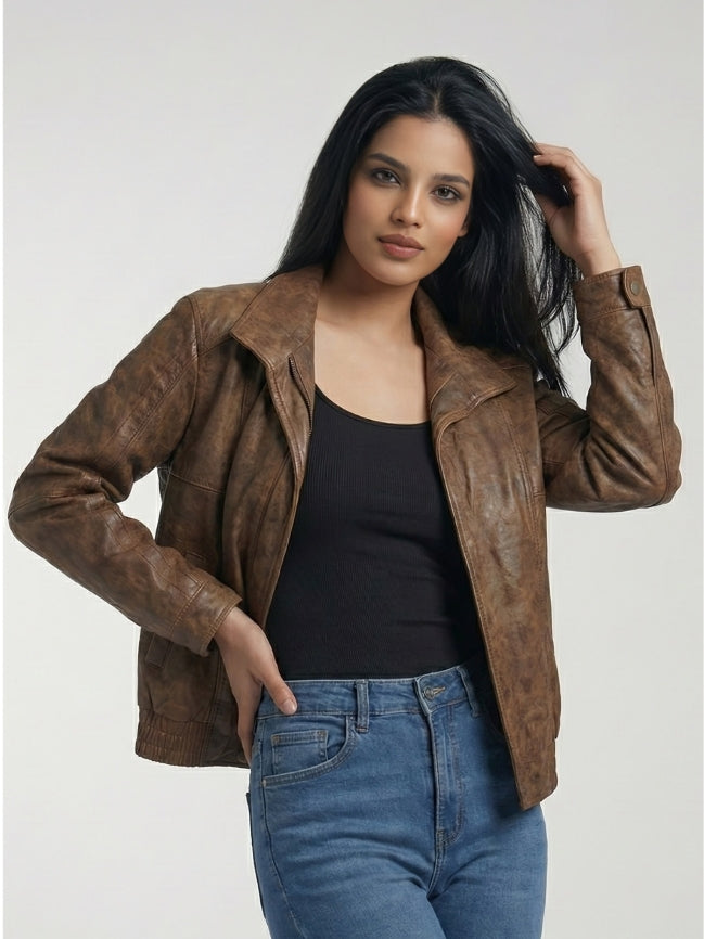Women's Vintage Oversize Brown Leather Jacket
