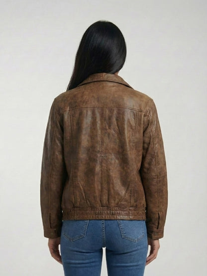 Women's Vintage Oversize Brown Leather Jacket