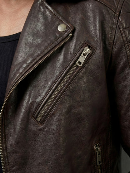 Distressed Brown Leather Biker Jacket