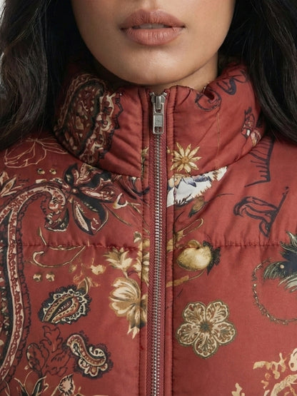 Abstract Floral Pattern Puffer Jacket
