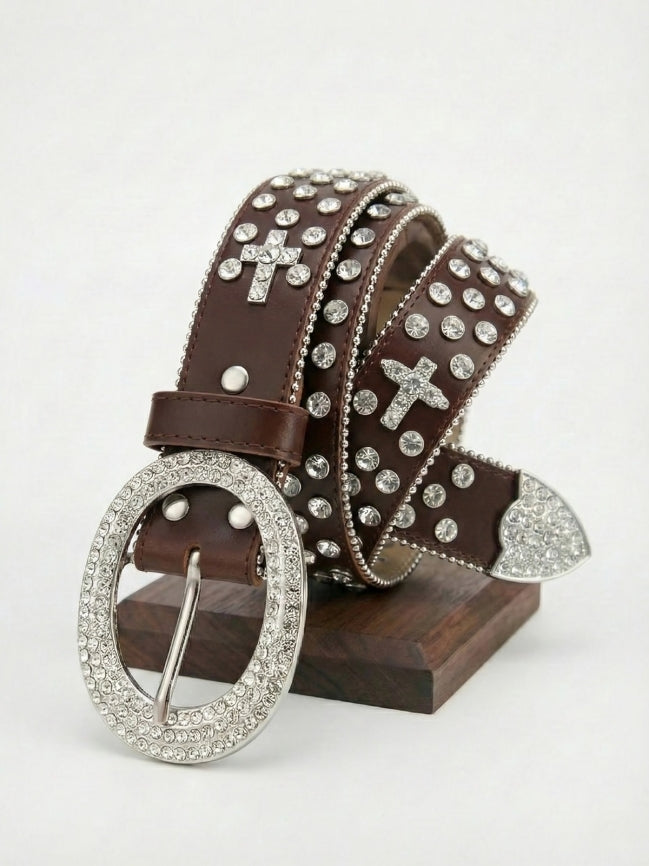 Cross-Embellished Bling Rhinestone Belt