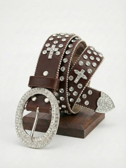 Cross-Embellished Bling Rhinestone Belt