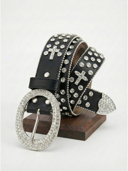 Cross-Embellished Bling Rhinestone Belt