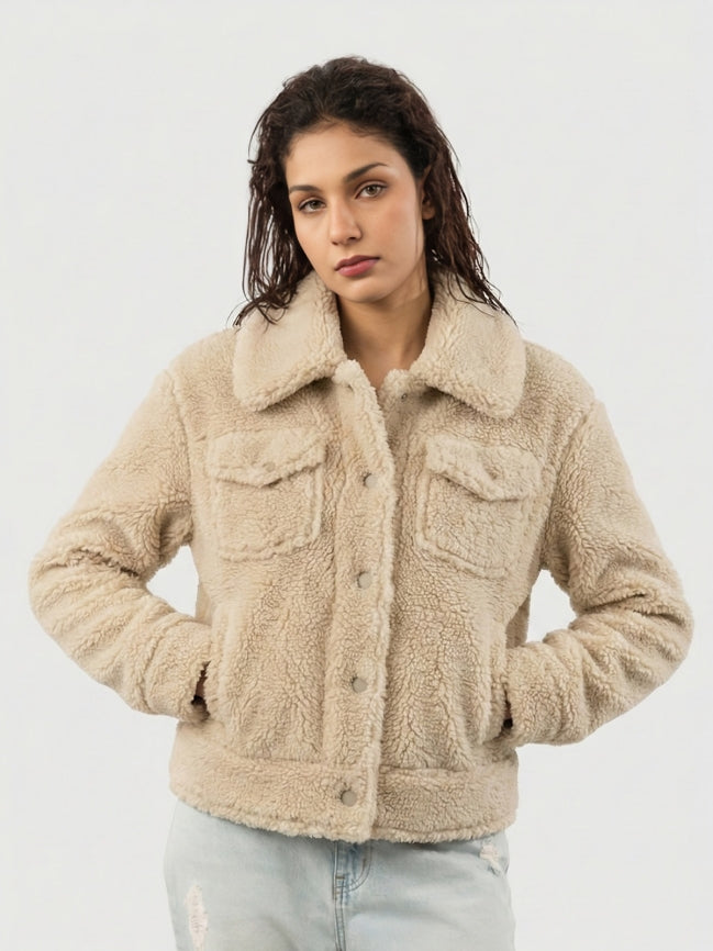 Women’s Plush Teddy Sherpa Trucker Jacket